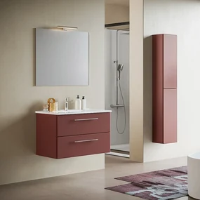 Mobile Bagno Sospeso 100 Cm Due Cassetti Specchio Con Illuminazione Led Savini "Maya 1"