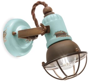 Applique Vintage Loft Ferro E Ceramica Azzurro 1 Luce E14