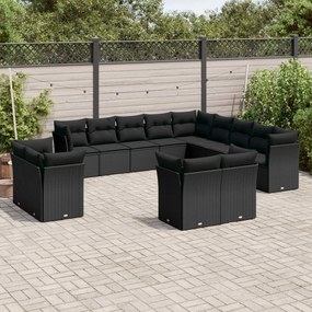 Set Divani da Giardino 13pz con Cuscini Nero in Polyrattan