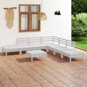 Set salotto da giardino 8 pz in legno massello di pino bianco