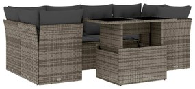 Set divani da giardino 7 pz con cuscini grigio in polyrattan