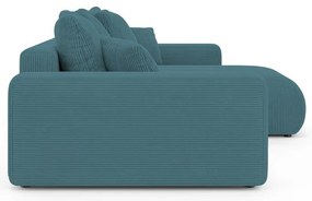 Divano angolare turchese allungabile/con contenitore con rivestimento in velluto a coste Luma – Ropez