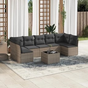 Set divano da giardino 8 pz con cuscini grigio in polyrattan