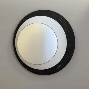 Specchio rotondo 80x80 cm in marmo laminato nero foglia argento - DAVID