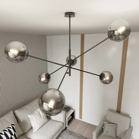 Lampadario da Soffitto in Acciaio e Vetro LINEAR 6 Nero 6xE14