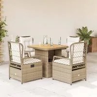 Set da Pranzo da Giardino 5 pz con Cuscini Beige in Polyrattan 3262920