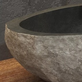 Lavabo da appoggio in pietra di fiume grigia 40-45 cm | Litos-River4 - KAMALU