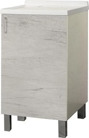 Mobile Lavatoio in legno Quercia Bianco a 1 anta con vasca in metacrilato 50x50 cm