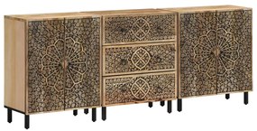 Credenze 3 Pz 60x33x75 Cm İn Legno Massello Di Mango /