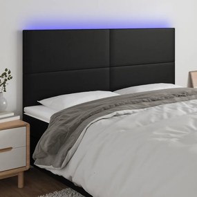 Testiera A Led Nera 200x5x118/128cm İn Similpelle /