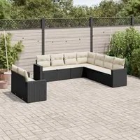 Set Divani da Giardino 9 pz con Cuscini Nero in Polyrattan 3219136