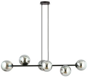 Lampadario Contemporaneo 6 Luci Durga In Acciaio Nero E Sfere In Vetro Fumè