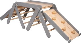 Pikler triangolo montessori grigio/di colore naturale in pino massiccio 265x61x60 cm Montessori – Meowbaby