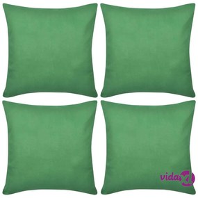 vidaXL Federe 4 pz per Cuscini in Cotone Verdi 80 x 80 cm