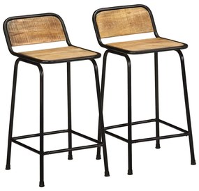 Sgabelli Da Bar 2 Pz 46x35,5x80 Cm Legno Massello Grezzo Mango /