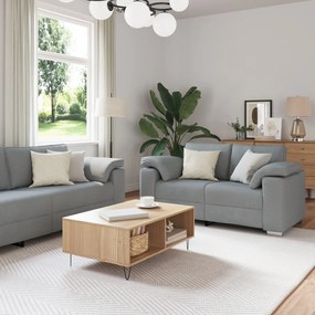 Set di divani a 2 pezzi con cuscini in tessuto grigio chiaro