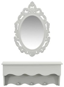 Set mensola da parete svuotatasche con ganci e specchio grigio