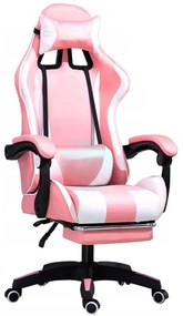 Comoda sedia da gaming con cuscino rosa e bianco