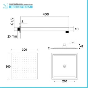 Set doccia da incasso con soffione 30 cm e kit completo nero opaco Lotus