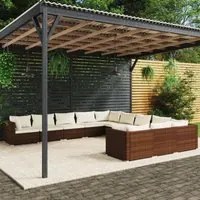 Set Divani da Giardino 11 pz con Cuscini in Polyrattan Marrone 3102810