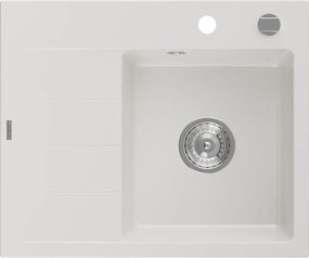 Mexen Ben lavello in granito 1-vasca con sgocciolatoio, destro 600 x 500 mm, bianco, sifone cromato - 6523605000-20