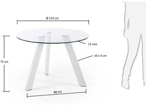 Kave Home - Tavolo rotondo Carib in vetro e gambe in acciaio finitura bianca Ã˜ 110 cm