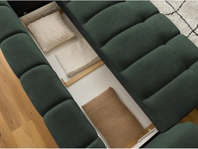 Divano verde allungabile e con contenitore rivestito in ciniglia 251 cm Fuji – Bobochic Paris