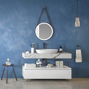 Composizione bagno 120 cm con mobile a terra e mensolone effetto marmo | KAM-KK1203M - KAMALU