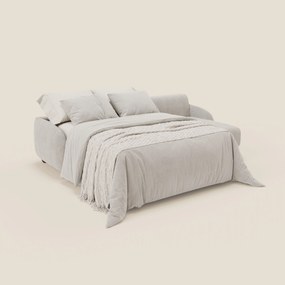 Giglio divano letto angolare con materasso alto 18 cm e penisola contenitore in morbido bouclé impermeabile T07 bianco