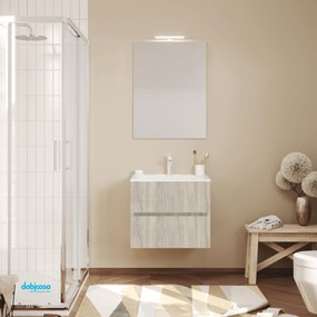 Mobile Bagno Sospeso "Easy" Da 60 Cm Composto Da Due Cassetti Lavabo E Specchio Con Lampada Led Finitura Rovere Grigio