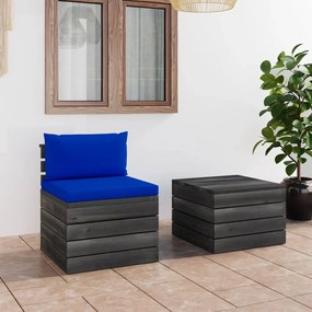 Set divani da giardino su pallet 2 pz con cuscini massello pino