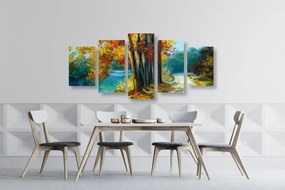 Quadri 5 pezzi – Alberi dipinti nei colori autunnali