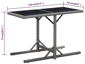 Tavolo da Giardino Antracite 110x53x72 cm in Vetro e Polyrattan