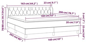 Giroletto a Molle con Materasso Grigio Chiaro 160x200cm Velluto