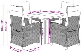 Set da Pranzo da Giardino 5 pz Nero con Cuscini in Polyrattan