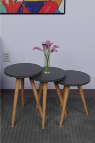Set 3 Tavolini Decorativi Da Salotto Gambe Legno Aphrodite Antracite