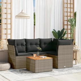 Set Divano da Giardino 5 pz con Cuscini Grigio in Polyrattan