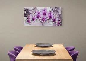 Quadro su tela – Fiori viola su sfondo astratto