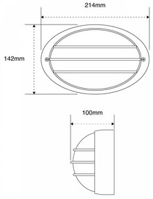 Plafoniera E27 IP54, Grigia, 214x142mm con Griglia Colore Grigio