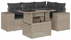 Set divano da giardino 5pz con cuscini grigio chiaro polyrattan