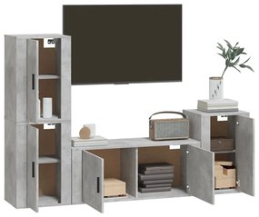 Set di Mobili Porta TV 4 pz Grigio Cemento in Legno Multistrato