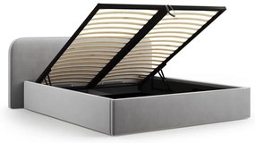 Letto matrimoniale imbottito grigio chiaro con contenitore e rete inclusi 200x200 cm Elizabeth – Micadoni