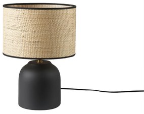 Lampada da tavolo nera in ceramica opaca e paralume in rafia H35 cm ROCHA