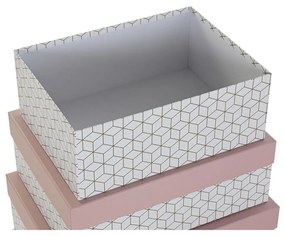 Set di Scatole per Sistemare Impilabili DKD Home Decor Rosa chiaro Cartone