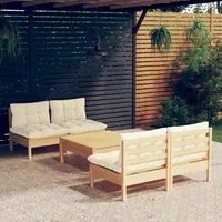 Set Divani da Giardino 5 pz con Cuscini Crema in Massello di Pino 3096004