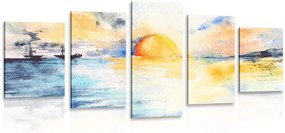 Quadri 5 pezzi – Tramonto brillante sul mare