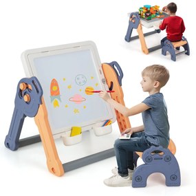 Costway Tavolo da disegno 6-in-1 con cavalletto piano reversibile per costruzioni, Tavolo pieghevole per bambini 71,5x65x68cm