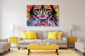 Quadro su tela – Testa di leone colorata