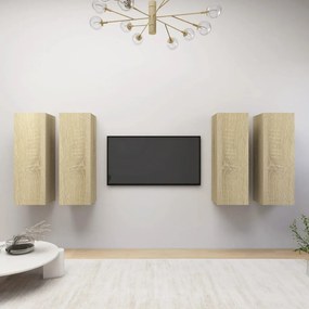 Mobili Tv 4 Pz Rovere Sonoma 30,5x30x90 Cm İn Legno Multistrato /