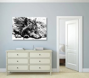 Quadro su tela – Lupo in acquerello in bianco e nero